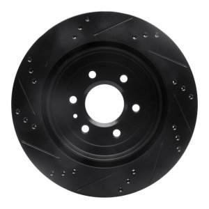Cadillac SRX Brake Rotor (1) - Rear Right - R1 Concepts - Drilled & Slotted - Black - `04-`09